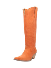 Orange Faux Suede Lightning Embroidered Snip Wide Mid Calf Cowgirl Boots